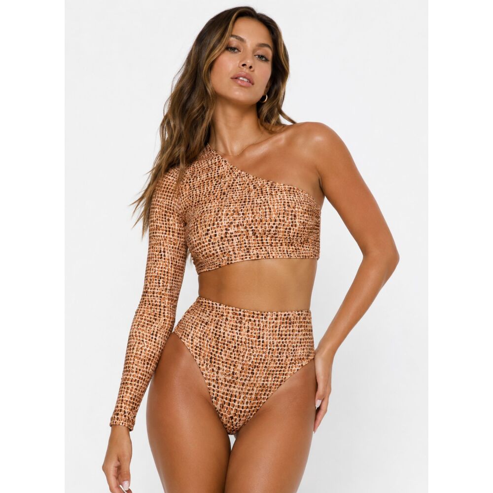 NWT L*Space Bikini Set Cardi Rash Guard Top & Desi High Waist Bottoms size Small